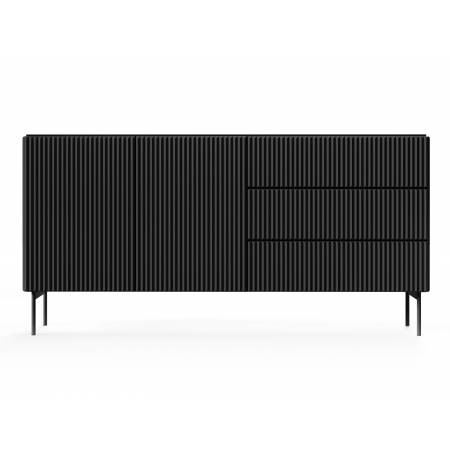 Komoda ryflowana czarna z szufladami 177 cm MIGEL